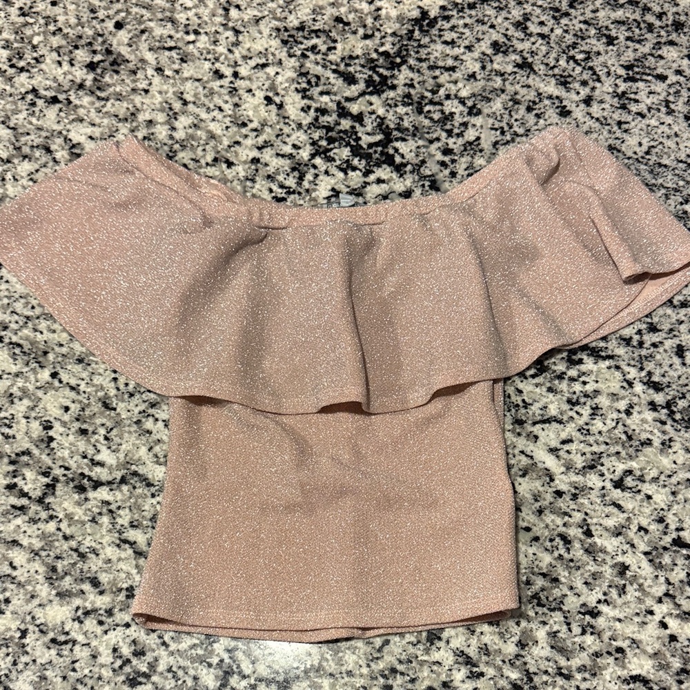 Charlotte Russe Glittering Pink Off-Shoulder Top